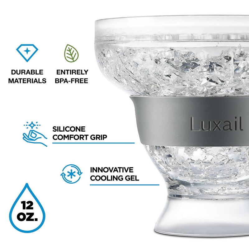 luxail نظارات Luxail Margarita نظارات Margarita البلاستيكية بجدار مزدوج معزول بدون ساق، أكواب تبريد بالتجميد مع مبرد جل، مجموعة مكونة من 2 هدايا مارغريتا باللون الرمادي بسعة 12 أونصة - Image 2