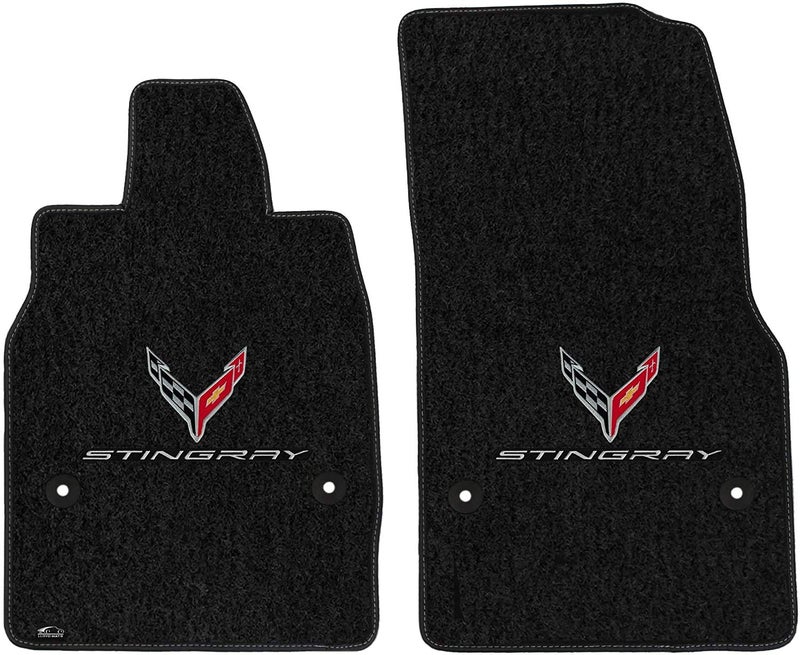 Lloyd Mats Compatible with C8 Corvette 2020ON Ebony Floor Mats 2PC with Flags  Stingray Logo