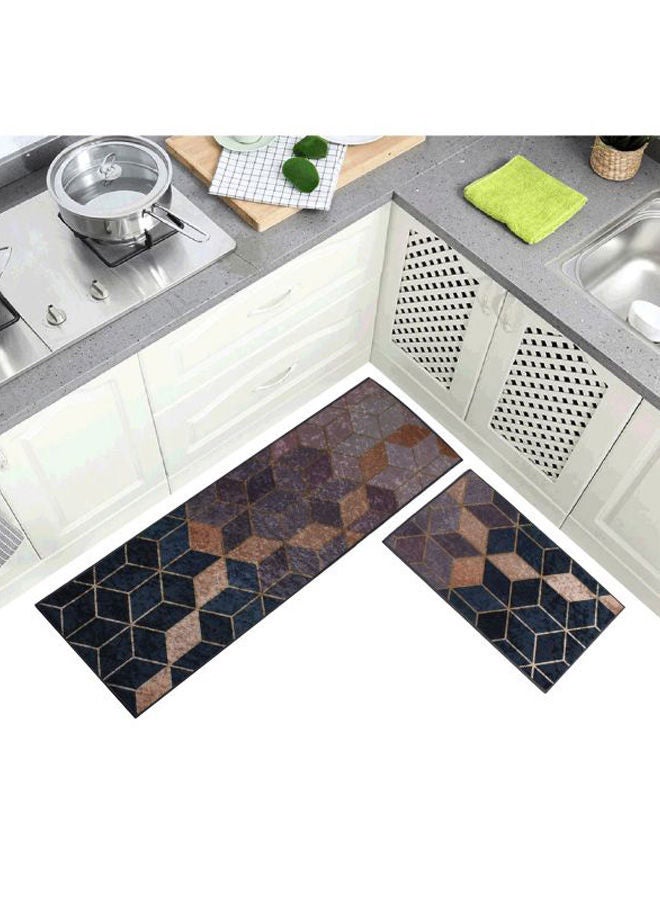 واي آند دي طقم بساط أرضية بطبعة رخامية مكون من قطعتين أسود/أزرق/بيج - Image 3