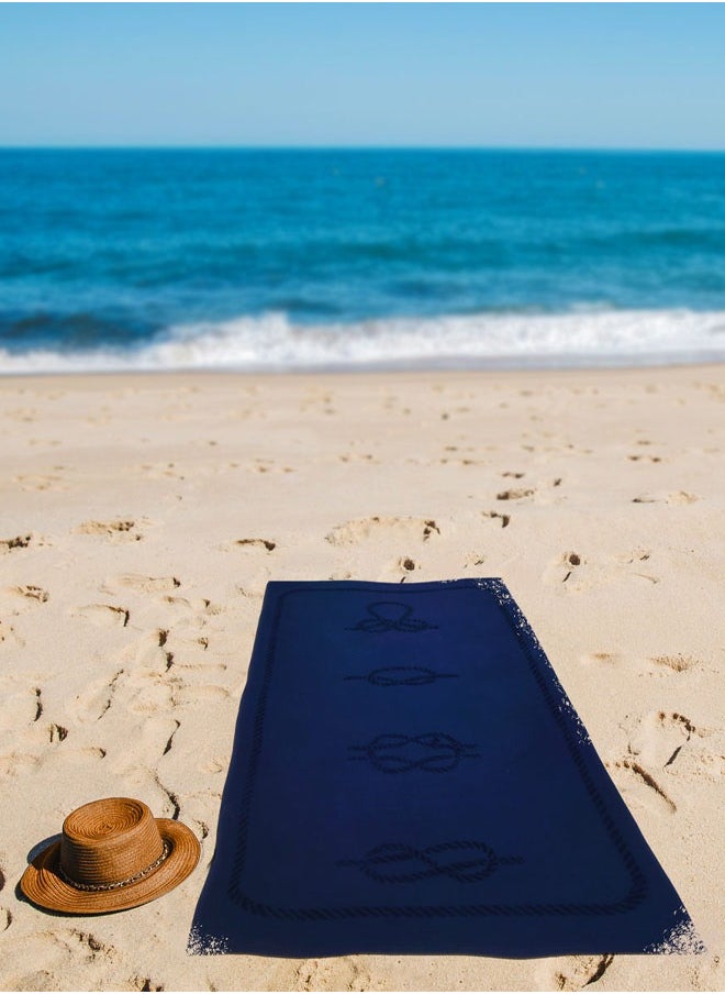 Anemoss - Large Size Beach Towel, 100% Turkish Cotton, Sailor Knot Design, Navy Blue, High Absorbent, Soft Towel, 70x140cm - Image 1