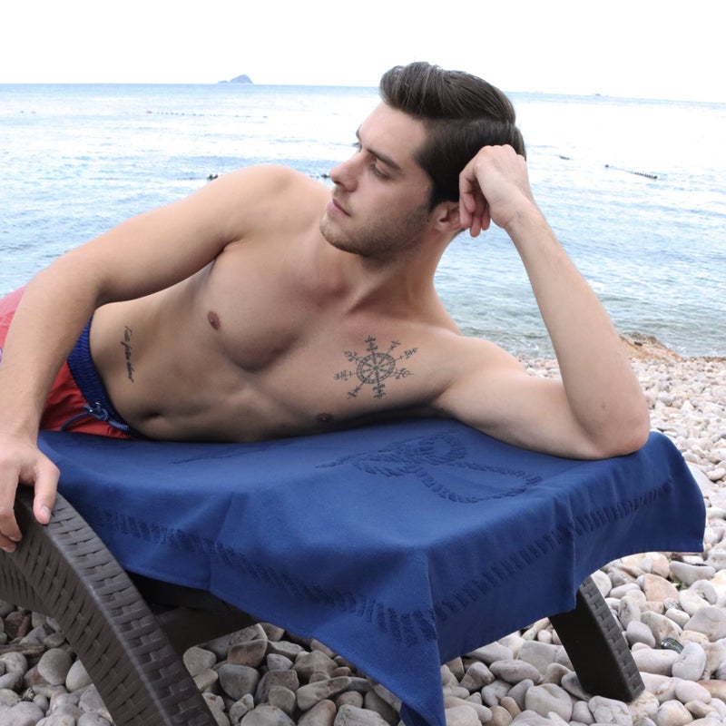 Anemoss Large Size Beach Towel, 100% Turkish Cotton, Sailor Knot Design, Navy Blue, High Absorbent, Soft Towel, 70x140cm - Image 5