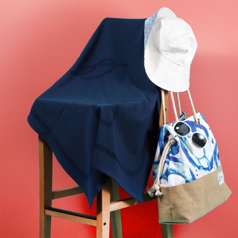 Anemoss Large Size Beach Towel, 100% Turkish Cotton, Sailor Knot Design, Navy Blue, High Absorbent, Soft Towel, 70x140cm - Image 1