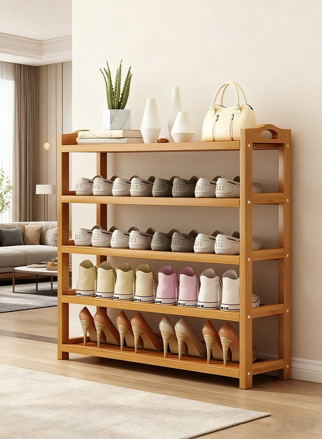 5 Tier Bamboo Shoe Rack for Closet Free Standing Wood Shoe Shelf Storage Organizer for Entryway Small Space Stackable 80x25x85cm (Natural) - Image 1
