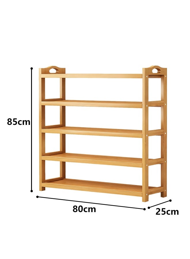 5 Tier Bamboo Shoe Rack for Closet Free Standing Wood Shoe Shelf Storage Organizer for Entryway Small Space Stackable 80x25x85cm (Natural) - Image 2