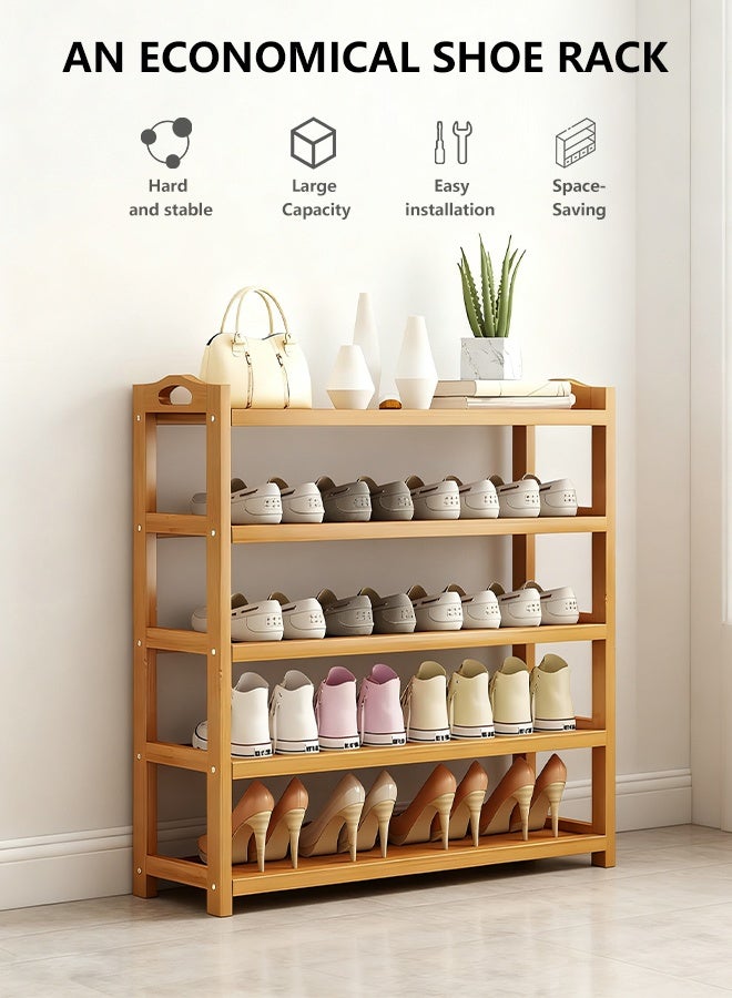 5 Tier Bamboo Shoe Rack for Closet Free Standing Wood Shoe Shelf Storage Organizer for Entryway Small Space Stackable 80x25x85cm (Natural) - Image 3