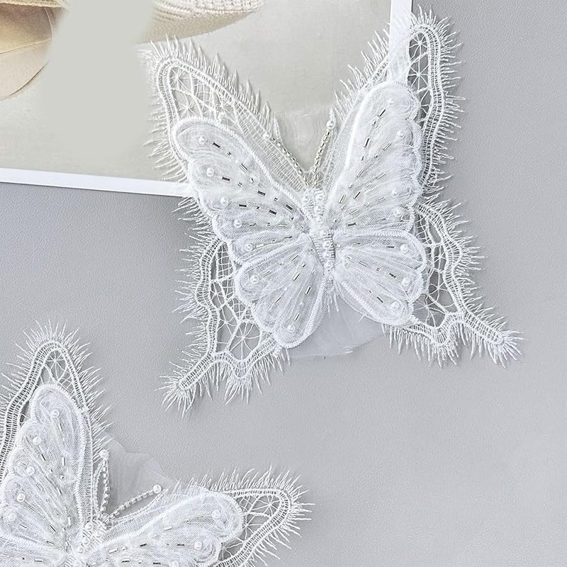 لصاقات تطريز فراشة اللؤلؤ للملابس والقبعات والأوشحة وزينة فستان الزفاف - Image 4