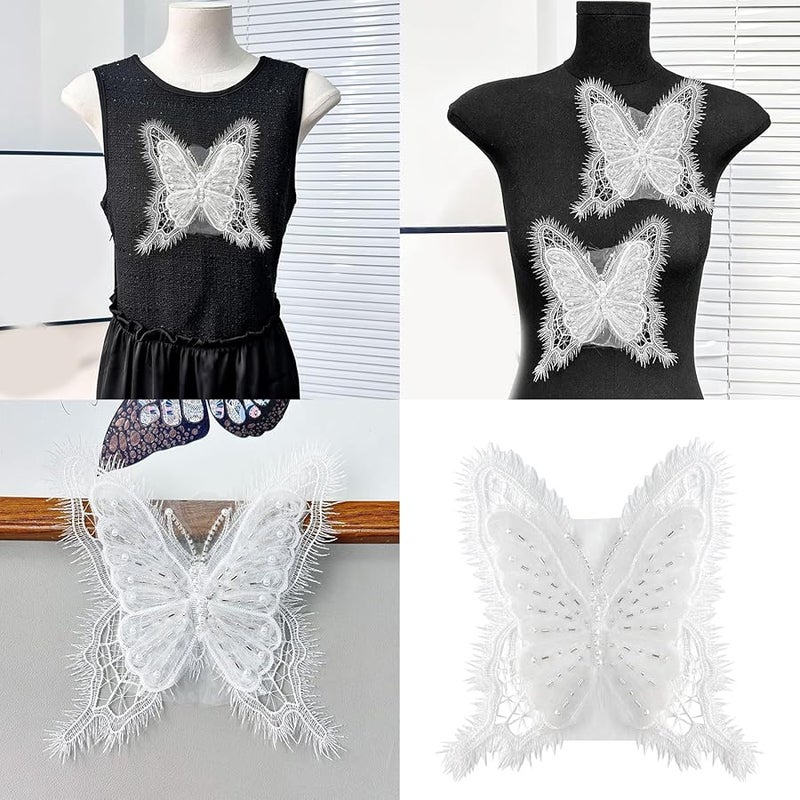 لصاقات تطريز فراشة اللؤلؤ للملابس والقبعات والأوشحة وزينة فستان الزفاف - Image 2