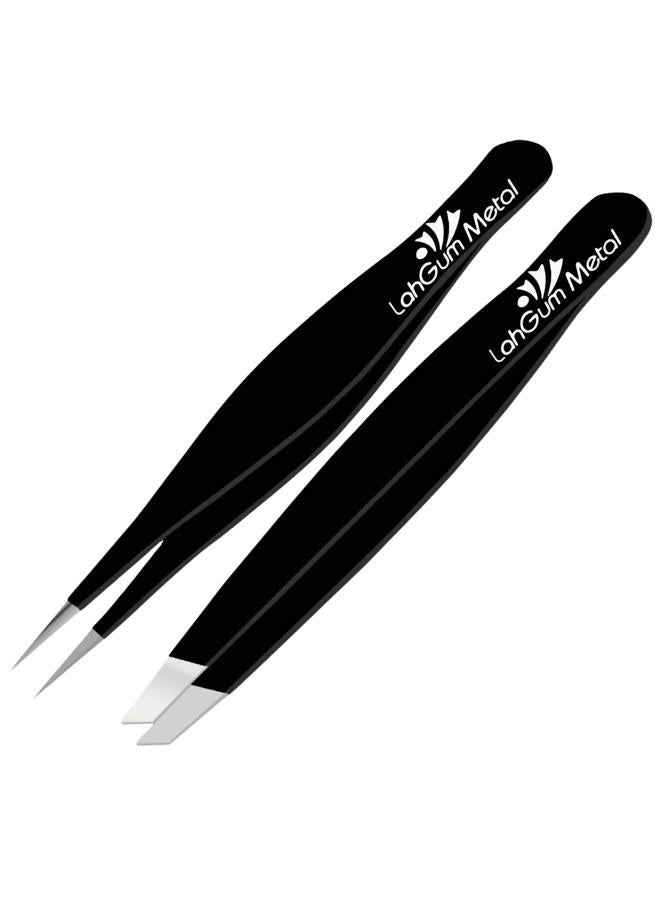 LahGum Metal Sharp Pointy Eye Brow Tweezers for Women Facial Hair Chin With Grip Set -Removal Ingrown Hair Tweezers Kit, Pointed Precision Slanted the Best Eyebrow Nose Tweezers for Men Blackhead Remover Splinter - Image 1