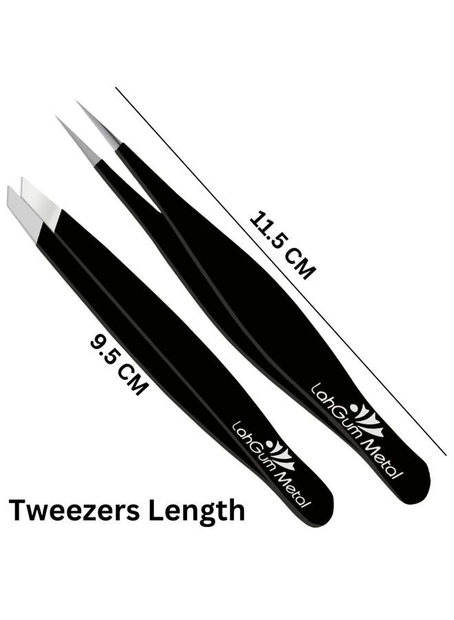 LahGum Metal Sharp Pointy Eye Brow Tweezers for Women Facial Hair Chin With Grip Set -Removal Ingrown Hair Tweezers Kit, Pointed Precision Slanted the Best Eyebrow Nose Tweezers for Men Blackhead Remover Splinter - Image 2