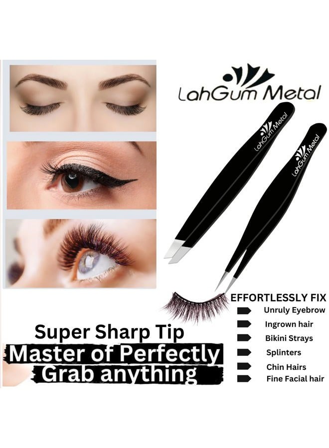 LahGum Metal Sharp Pointy Eye Brow Tweezers for Women Facial Hair Chin With Grip Set -Removal Ingrown Hair Tweezers Kit, Pointed Precision Slanted the Best Eyebrow Nose Tweezers for Men Blackhead Remover Splinter - Image 3