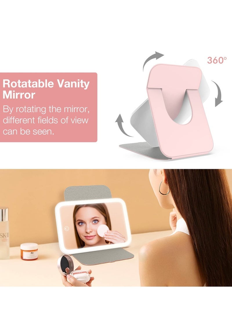 Captaintech Travel Makeup Mirror, Portable LED Lighted Makeup Mirror, 360° Rotation Touch Screen Vanity Mirror, 3-Color Dimmable Lighting, Rechargeable Tabletop Folding Cosmetic Mirror with 60 Led Lights - Image 4