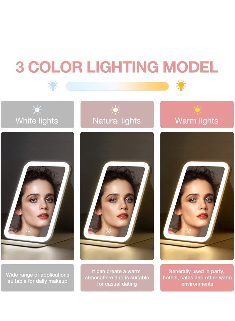 Captaintech Travel Makeup Mirror, Portable LED Lighted Makeup Mirror, 360° Rotation Touch Screen Vanity Mirror, 3-Color Dimmable Lighting, Rechargeable Tabletop Folding Cosmetic Mirror with 60 Led Lights - Image 5