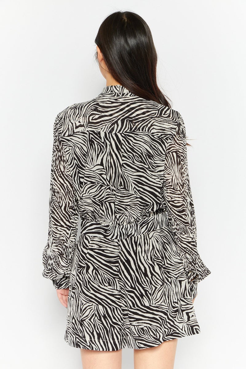 Michael Kors Women Animal Print Playsuit, Black Combo  - Image 4