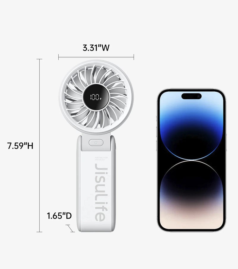 JISULIFE Handheld Fan Life7, Powerful Portable Fan with LED Display 13Hrs Max Cooling 3600mAh, 150° Folded 5 Speeds, Lanyard 3-IN-1 Hand Fan Desk Fan Neck Fan,Travel Essentials Gifts For Unisex Grey - Image 3
