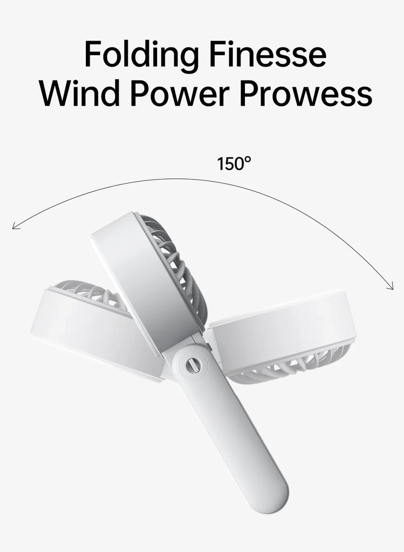 JISULIFE Handheld Fan Life7, Powerful Portable Fan with LED Display 13Hrs Max Cooling 3600mAh, 150° Folded 5 Speeds, Lanyard 3-IN-1 Hand Fan Desk Fan Neck Fan,Travel Essentials Gifts For Unisex Grey - Image 4