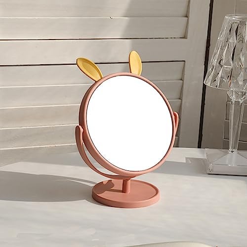 Mockery® Desktop Makeup Mirror Rabbit Ear Mirror Cosmetic Mirror Practical Cosmetic Mirror Makeup Mirror for Girls Vanity Mirror (Pink - Rabbit Ear) - Image 2
