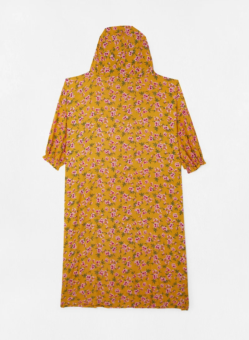 Hayat Praying Dress With Floral Prints And With Attached Veil