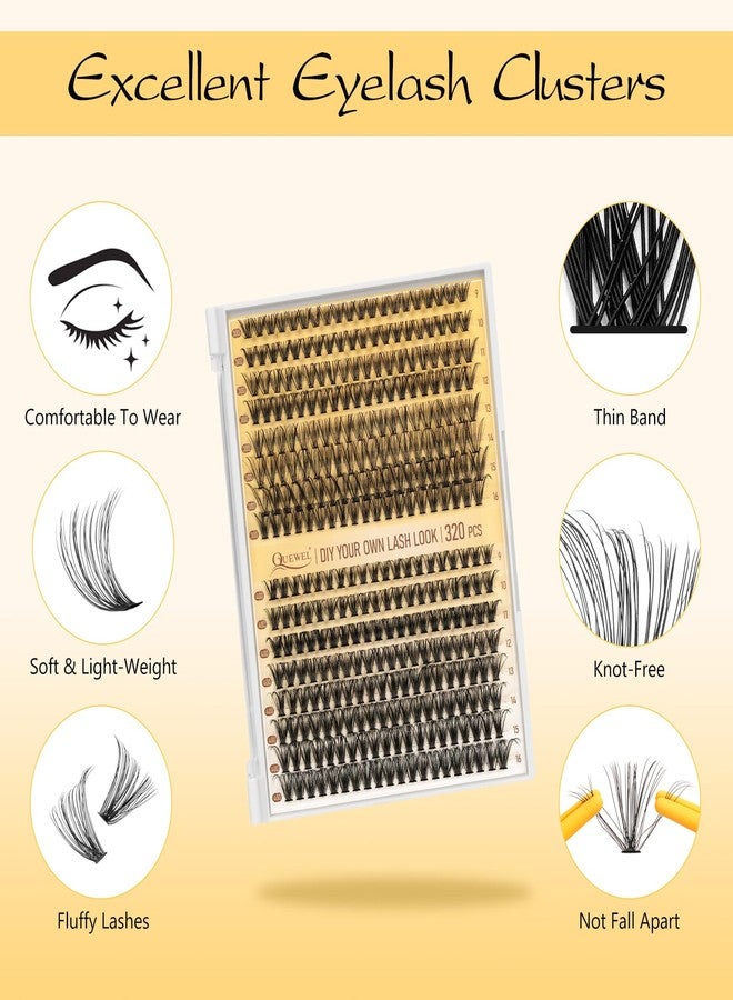 QUEWEL Lash Clusters Kit, 320 Pcs 30D+40D Lash Cluster Eyelash Extensions 9-16mm Lash Clusters Wispy Kit with Eyelash Clusters Bond and Seal Glue Remover Tweezers (30D+40D Kit) - Image 2