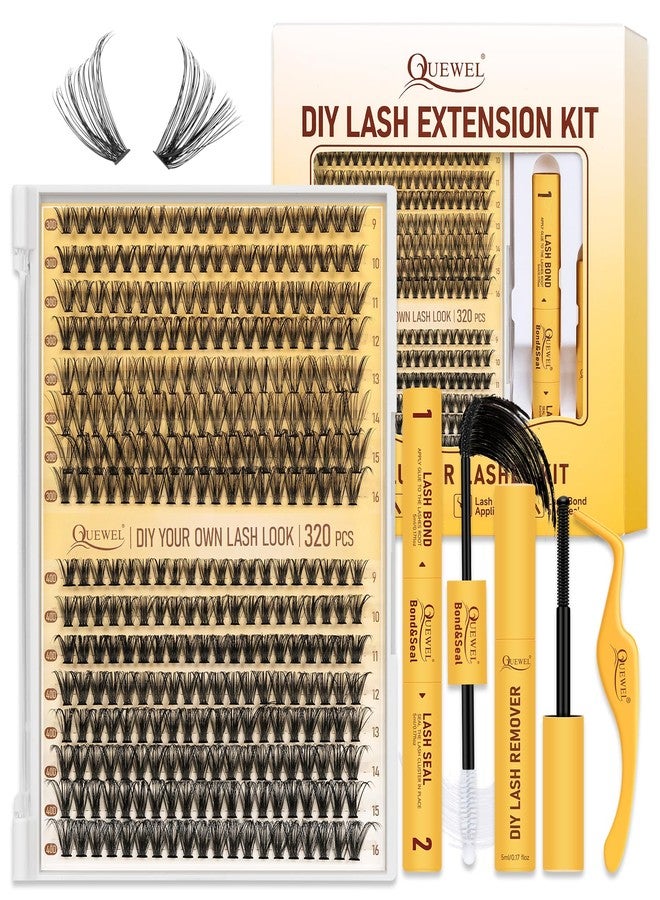 QUEWEL Lash Clusters Kit, 320 Pcs 30D+40D Lash Cluster Eyelash Extensions 9-16mm Lash Clusters Wispy Kit with Eyelash Clusters Bond and Seal Glue Remover Tweezers (30D+40D Kit) - Image 1