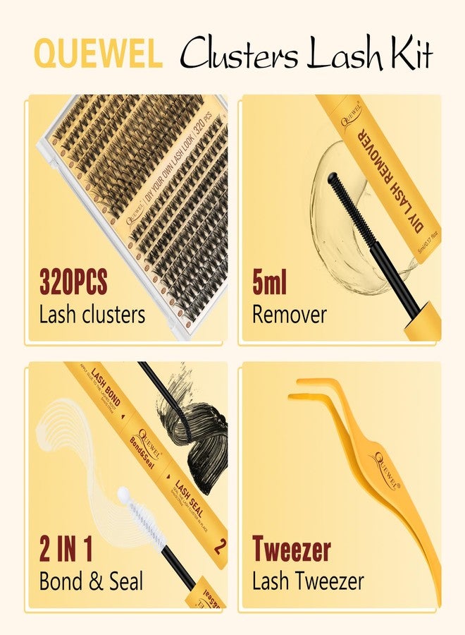 QUEWEL Lash Clusters Kit, 320 Pcs 30D+40D Lash Cluster Eyelash Extensions 9-16mm Lash Clusters Wispy Kit with Eyelash Clusters Bond and Seal Glue Remover Tweezers (30D+40D Kit) - Image 4