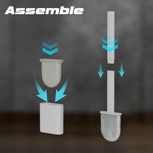 Wazdorf Silicone Toilet Brush and Holder Set, Wall Mounted, Quick Drying Bathroom Accessory with Long Non-Slip Handle, Flexible Bristles for Deep Cleaning, No Rust, Modern Design, 1 Pcs - Image 5