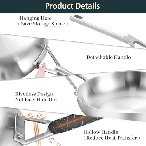 Yeksum Tri-Ply Stainless Steel Frying Pan Set, 8 Inch and 10Inch, Skillet set, Durable, Cooking Pan 8" 10", Induction Ready Egg Pan, Compatible with All Cooktops Up to 600℉ - Image 5