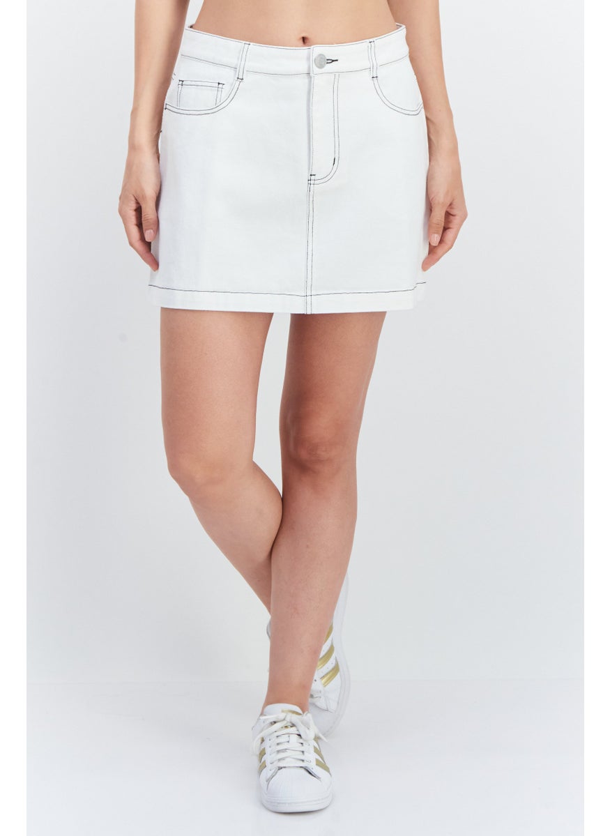 Esprit x Rest and Recreation Women Plain Denim Mini Skirt, White  - Image 1