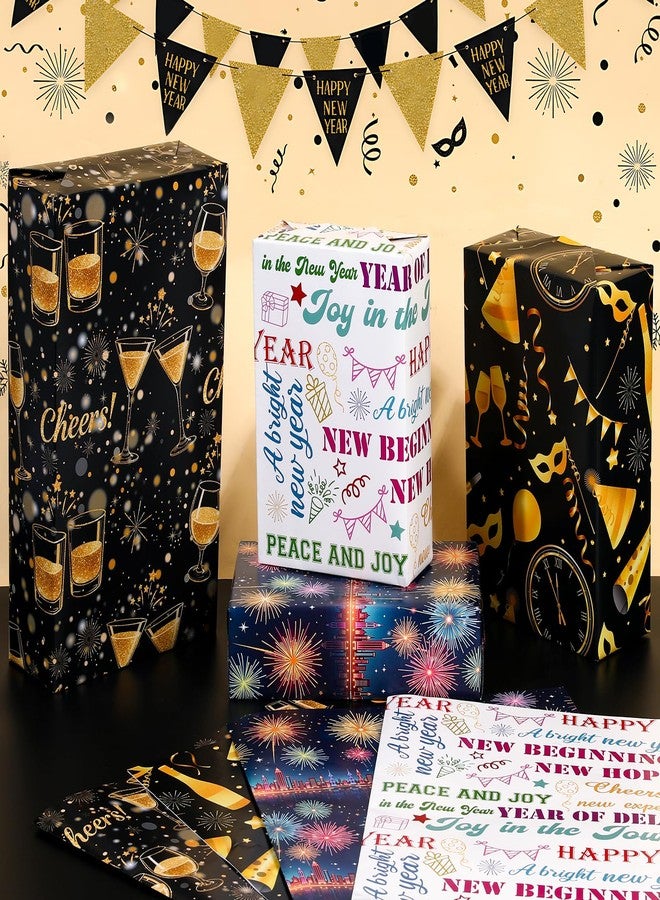 Pineraap 12 Sheets New Year Wrapping Paper, Black Gold New Year Eve Wrapping Paper, 2026 New Year‘s Eve Gift Wrap, Winter Holiday Gift Packing Supplies for NYE Party Crafts Decorations (20"×28") - Image 2