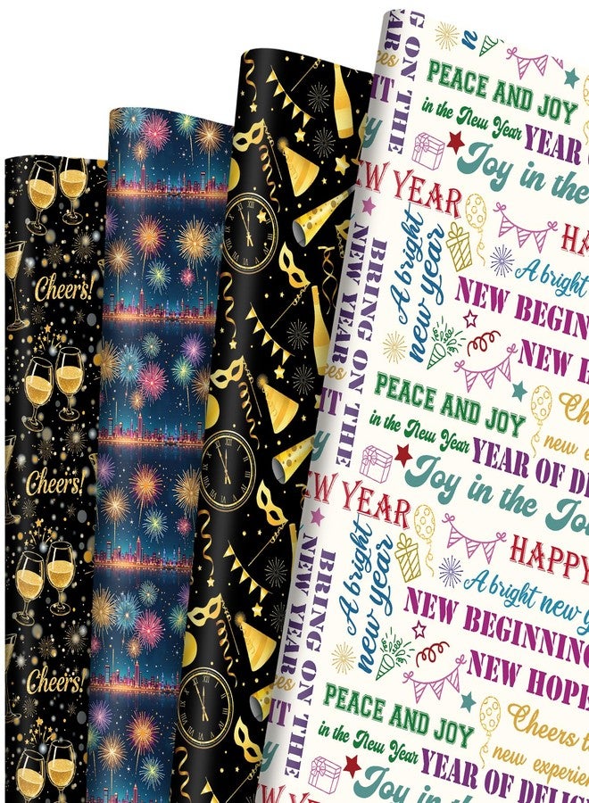 Pineraap 12 Sheets New Year Wrapping Paper, Black Gold New Year Eve Wrapping Paper, 2026 New Year‘s Eve Gift Wrap, Winter Holiday Gift Packing Supplies for NYE Party Crafts Decorations (20"×28") - Image 1