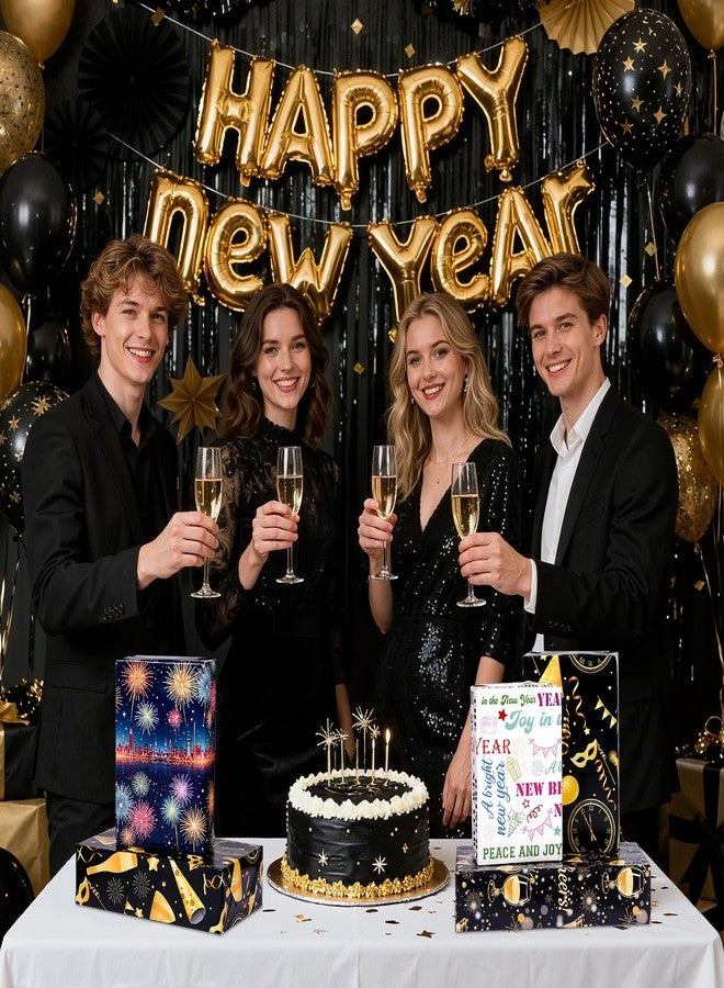 Pineraap 12 Sheets New Year Wrapping Paper, Black Gold New Year Eve Wrapping Paper, 2026 New Year‘s Eve Gift Wrap, Winter Holiday Gift Packing Supplies for NYE Party Crafts Decorations (20"×28") - Image 3