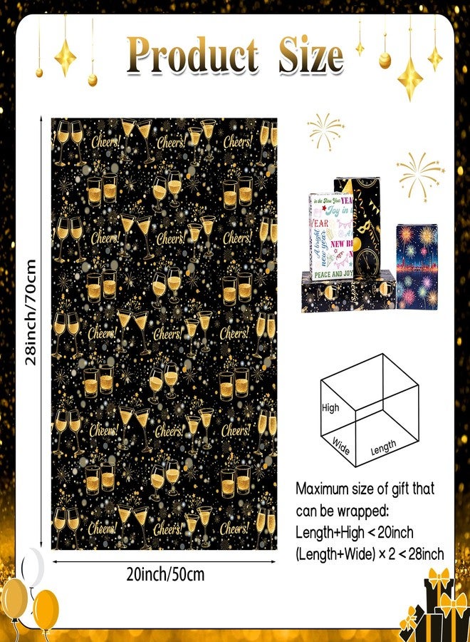 Pineraap 12 Sheets New Year Wrapping Paper, Black Gold New Year Eve Wrapping Paper, 2026 New Year‘s Eve Gift Wrap, Winter Holiday Gift Packing Supplies for NYE Party Crafts Decorations (20"×28") - Image 5