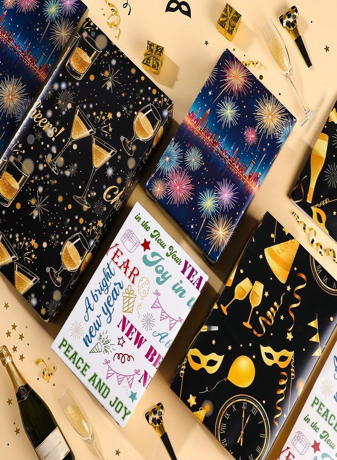 Pineraap 12 Sheets New Year Wrapping Paper, Black Gold New Year Eve Wrapping Paper, 2026 New Year‘s Eve Gift Wrap, Winter Holiday Gift Packing Supplies for NYE Party Crafts Decorations (20"×28") - Image 4