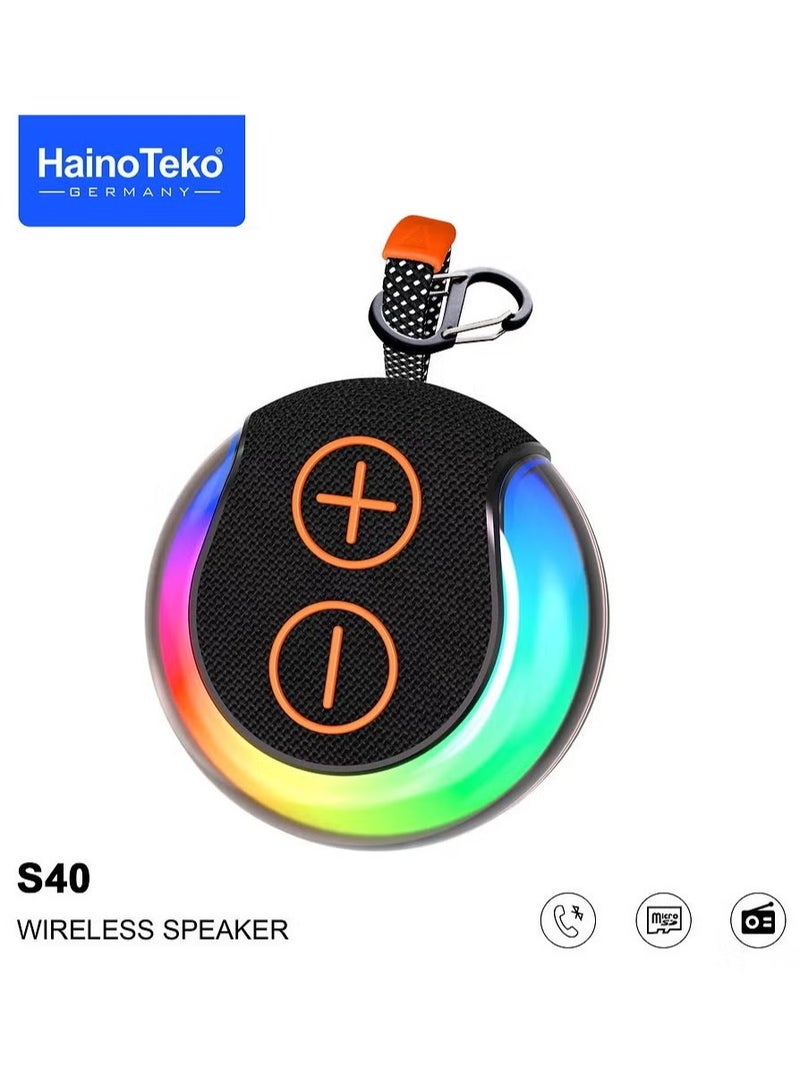 Haino Teko S40 Portable Wireless Bluetooth Speaker with Hi-Fi Sound Quality, Button Control & RGB Lighting – Black - Image 1