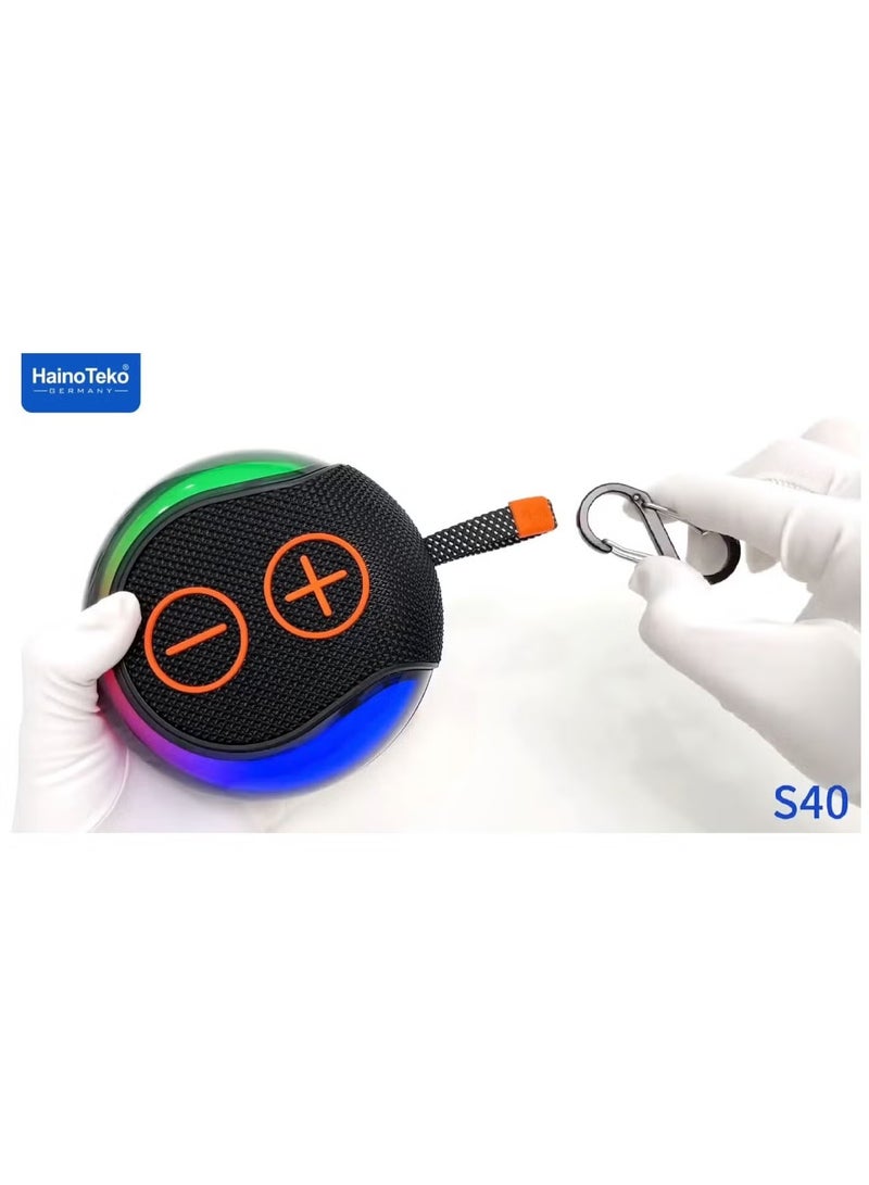 Haino Teko S40 Portable Wireless Bluetooth Speaker with Hi-Fi Sound Quality, Button Control & RGB Lighting – Black - Image 3