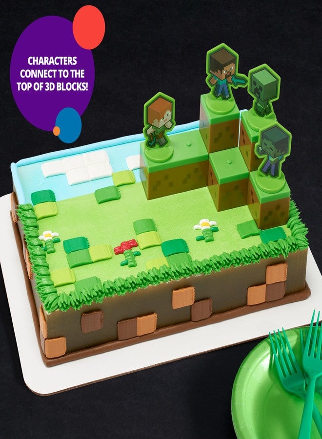 DecoPac DecoSet® Mobs Beware Minecraft Cake Topper, 6-Piece Stackable Cake Decoration, Interlocking 3D Blocks With Characters, Food Safe Birthday Cake Decoration - Image 3