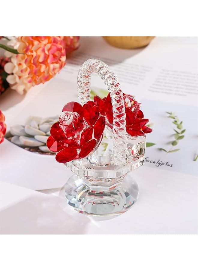 erorex Crystal Rose Basket Collectible Figurines For Women Small Handmade Glass Art Collectible Figurine For Home Wedding Party Decoration Beautiful Flower Gifts For Women Girl Red - Image 4