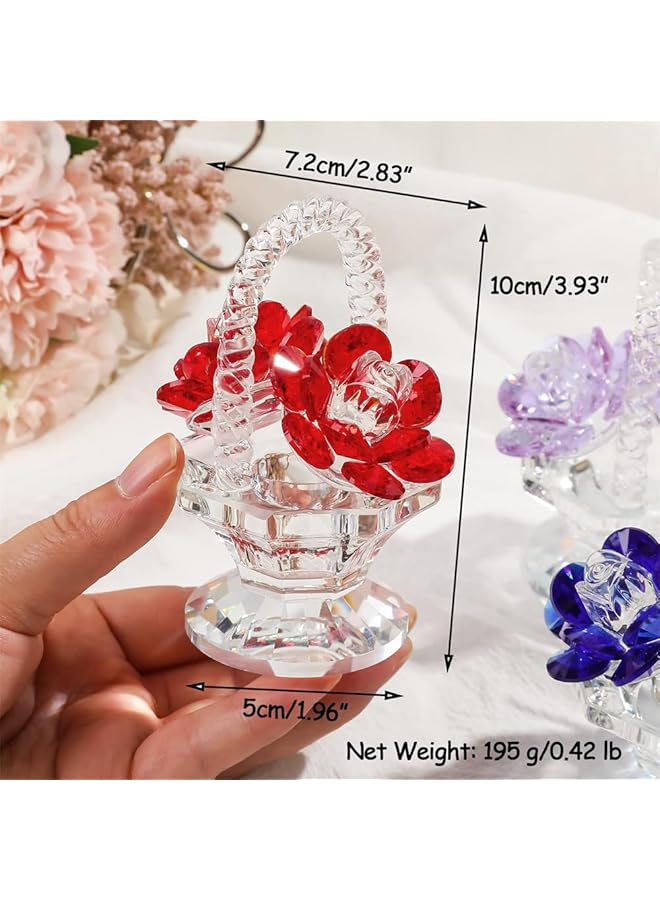 erorex Crystal Rose Basket Collectible Figurines For Women Small Handmade Glass Art Collectible Figurine For Home Wedding Party Decoration Beautiful Flower Gifts For Women Girl Red - Image 3