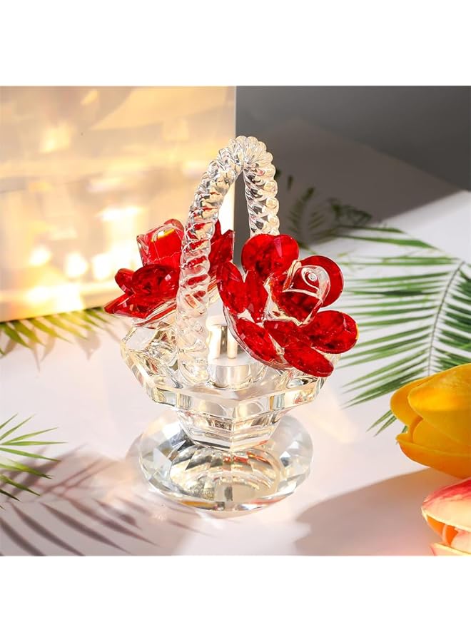 erorex Crystal Rose Basket Collectible Figurines For Women Small Handmade Glass Art Collectible Figurine For Home Wedding Party Decoration Beautiful Flower Gifts For Women Girl Red - Image 2