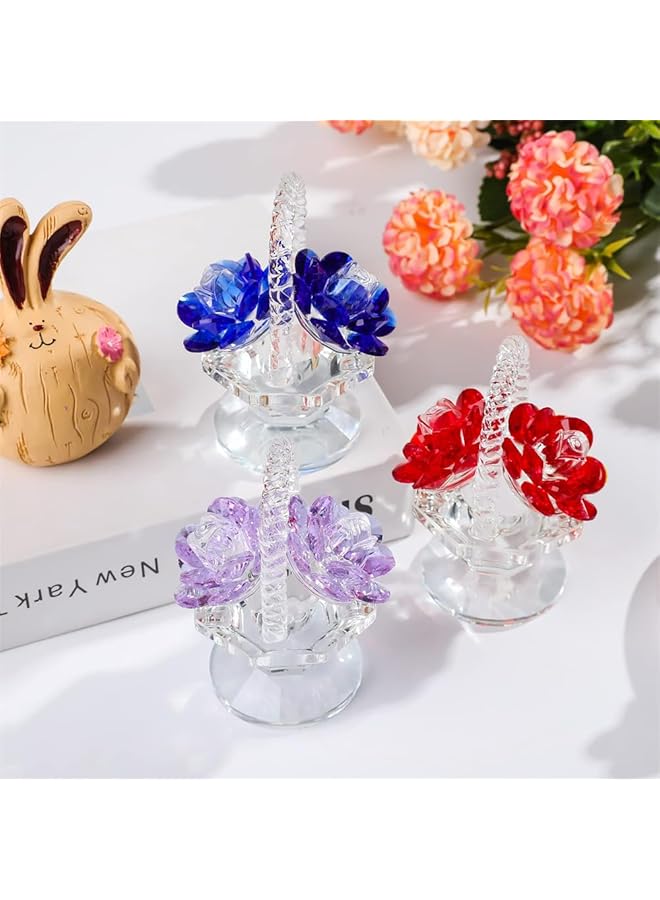 erorex Crystal Rose Basket Collectible Figurines For Women Small Handmade Glass Art Collectible Figurine For Home Wedding Party Decoration Beautiful Flower Gifts For Women Girl Red - Image 5