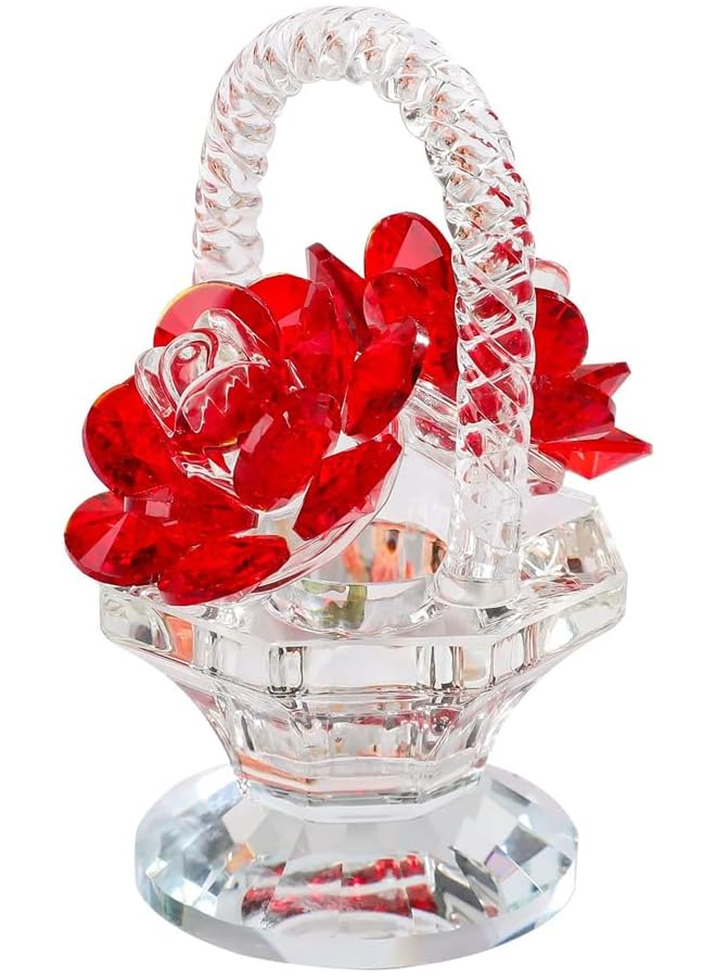 erorex Crystal Rose Basket Collectible Figurines For Women Small Handmade Glass Art Collectible Figurine For Home Wedding Party Decoration Beautiful Flower Gifts For Women Girl Red - Image 1