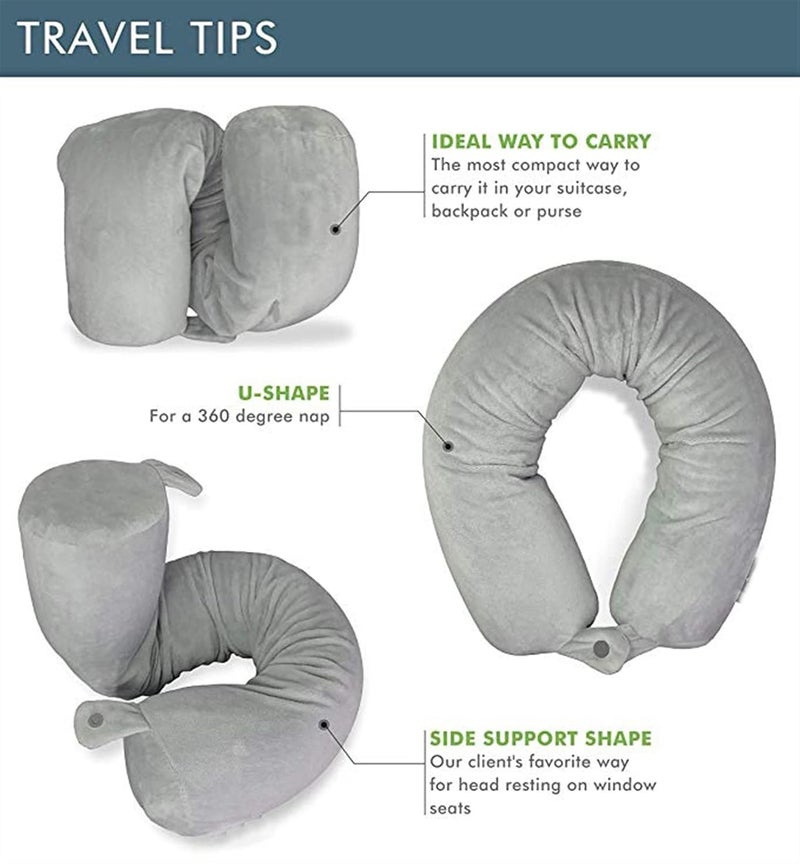 BVSPA BVSPA Premium Adjustable UShaped Memory Pillow Bent Freely Travel Neck Pillow Cylindrical Cotton Pillow Free Eyemask and Earplug for OfficeTrain Color Gray Twist Color Gray Twist - Image 3
