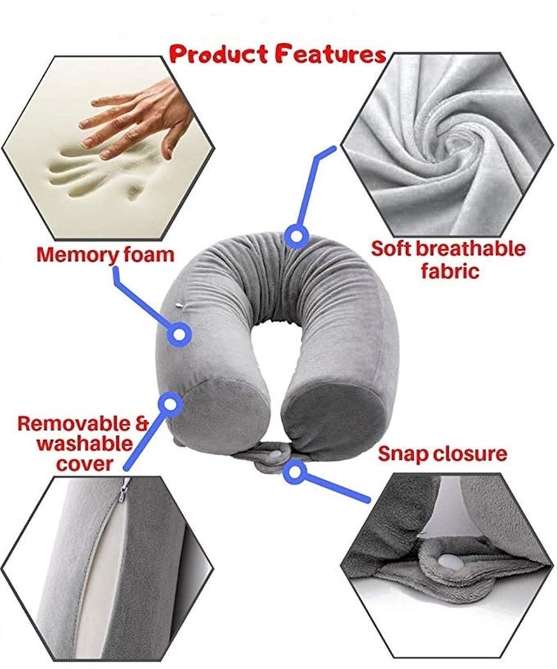 BVSPA BVSPA Premium Adjustable UShaped Memory Pillow Bent Freely Travel Neck Pillow Cylindrical Cotton Pillow Free Eyemask and Earplug for OfficeTrain Color Gray Twist Color Gray Twist - Image 5