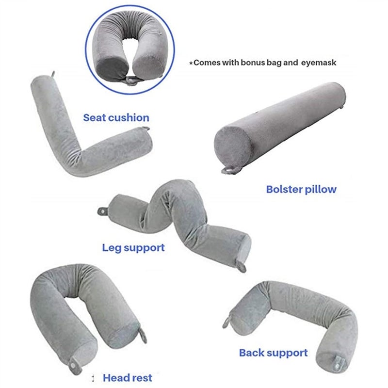BVSPA BVSPA Premium Adjustable UShaped Memory Pillow Bent Freely Travel Neck Pillow Cylindrical Cotton Pillow Free Eyemask and Earplug for OfficeTrain Color Gray Twist Color Gray Twist - Image 4