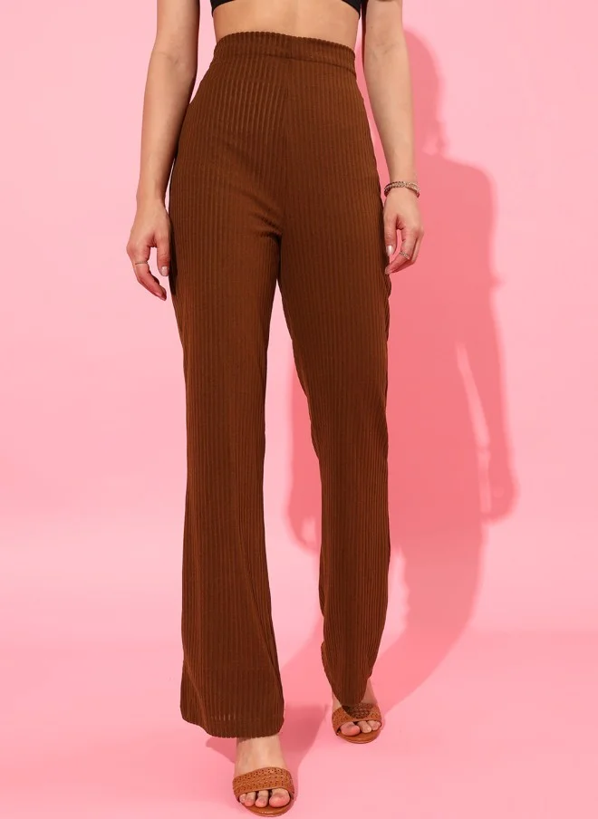STREET 9 BASICS Brown Flared Trousers for Women