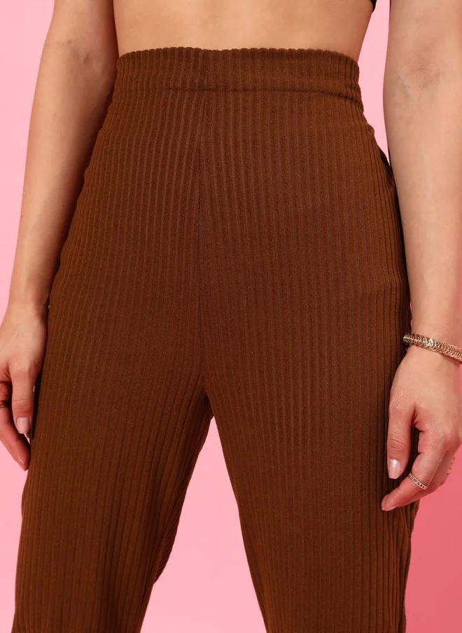 STREET 9 BASICS Brown Flared Trousers for Women