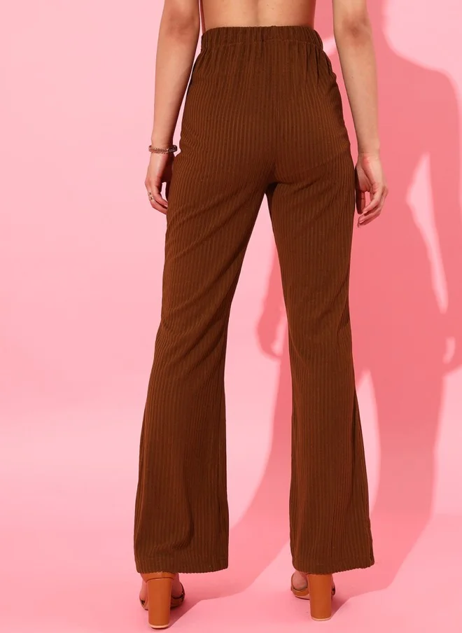 STREET 9 BASICS Brown Flared Trousers for Women