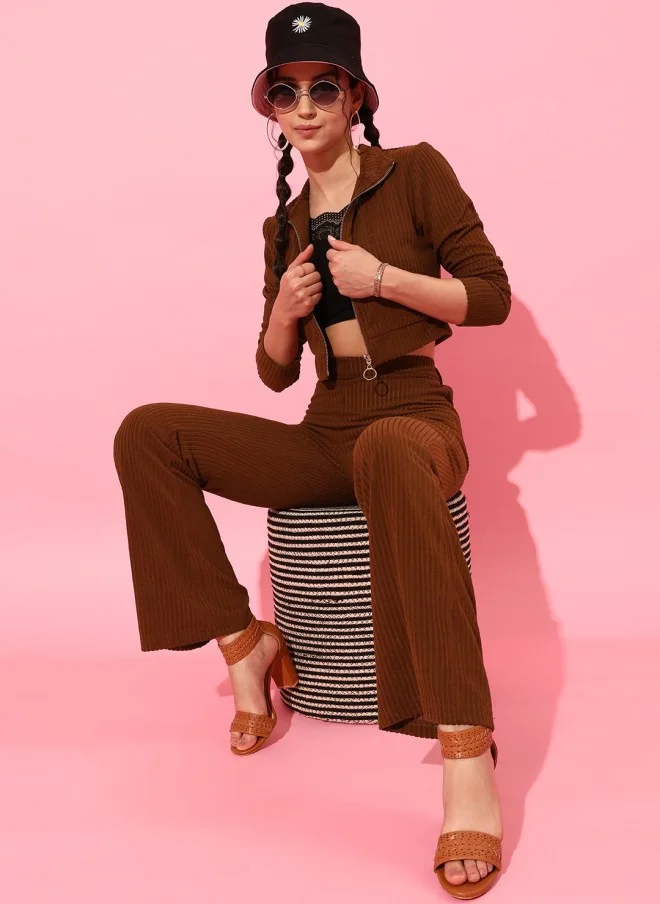 STREET 9 BASICS Brown Flared Trousers for Women