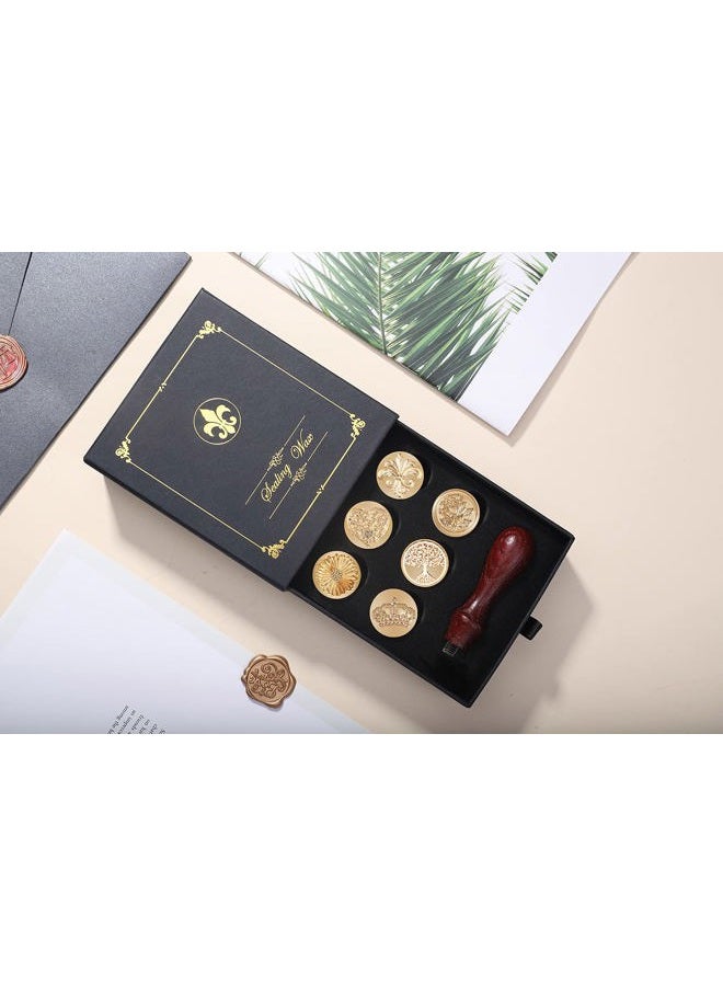 KKSUBCA Wax Seal Stamp Gift Box Set, 6 Pcs Sealing Wax Stamps Copper Seals 1 Wooden Hilt, Wax Stamp Kit for Cards Envelopes, Gift Packaging (Nostalgic Classic Series) - Image 3