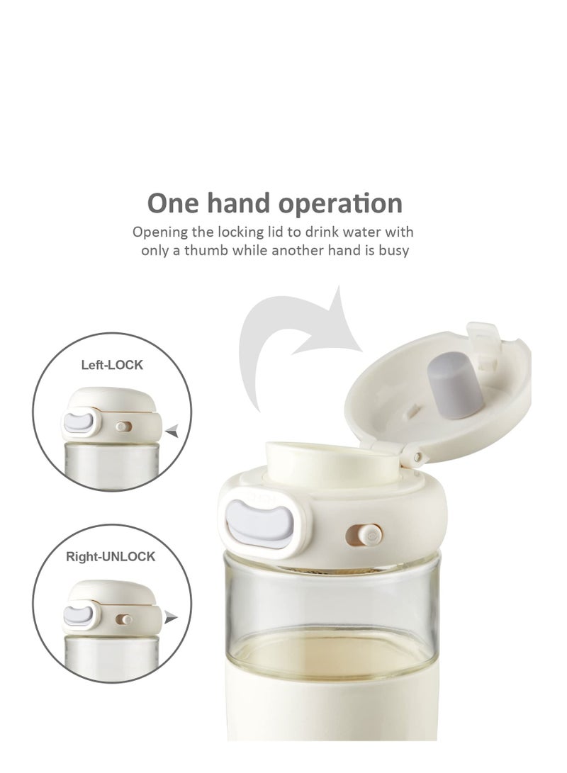 SOLARAE Reusable Coffee Cup, 16 oz Clear Glass Travel Mug with Flip-open Lid, 100% BPA Free, Microwave Safe, Anti-slip Silicone Sleeve (White) - Image 2