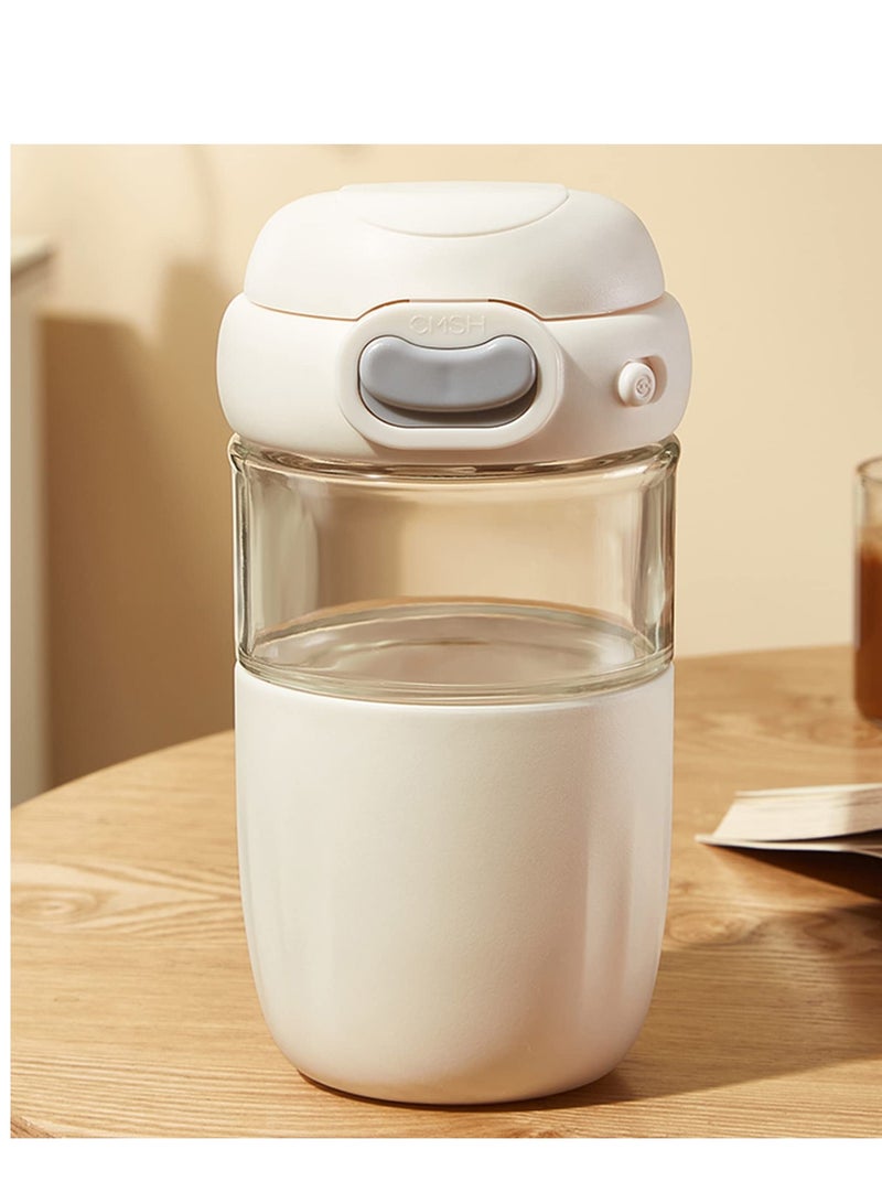 SOLARAE Reusable Coffee Cup, 16 oz Clear Glass Travel Mug with Flip-open Lid, 100% BPA Free, Microwave Safe, Anti-slip Silicone Sleeve (White) - Image 5